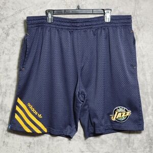 Utah Jazz adidas Dazzle Shorts Mens 2XL Navy Blue Yellow Basketball Gym Trefoil